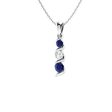 Load image into Gallery viewer, Diamondere Natural and Certified Diamond and Blue Sapphire Three Stone Petite Necklace in 14k White Gold | 0.22 Carat Pendant with Chain