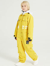 Load image into Gallery viewer, HOUZONIY Kids Snow Suit Unisex Waterproof,Ski Suit Insulated for Girls Boys,One Piece Padded for Skiing,Snowmobiling,Hiking,Climbing Yellow 130