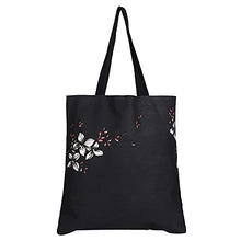 Load image into Gallery viewer, Canvas Tote Bags - Reusable Grocery Bag - Printed Cotton Shopping Bag - Eco Friendly Super Strong Reusuable Washable Bags 19x16.5 Inches, 12.5 Inch Handle NAVY STRIPS BLACK WHITE FLOWER
