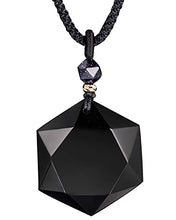 Load image into Gallery viewer, Lightock Hexagram Star Obsidian Necklace Pendant for Women Men Lucky Amulet Protection Gemstone Healing Crystal Cord 26.5" Adjustable