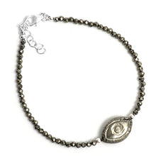 Load image into Gallery viewer, 925 Sterling Silver Natural Pyrite Evil Eye Beads Bracelet, Gift For Women, Silver Jewelry (Pyrite)