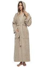 Load image into Gallery viewer, Arus Women's Hooded Classic Full Length Bathrobe Turkish Cotton Ankle Long Robe (XS,Latte)