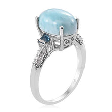 Load image into Gallery viewer, Promise Ring 925 Sterling Silver Oval Larimar Blue Topaz Platinum Plated for Women Jewelry Size 9