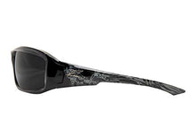 Load image into Gallery viewer, Edge XB116-S Brazeau Wrap-Around Safety Glasses, Anti-Scratch, Non-Slip, UV 400, Military Grade, ANSI/ISEA & MCEPS Compliant, 5.04" Wide, Black & Gray Winged Skull Frame/Smoke Lens