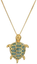 Load image into Gallery viewer, 18k Yellow Gold Plated Sterling Silver Genuine Green Jade Turtle Pendant Necklace, 18"
