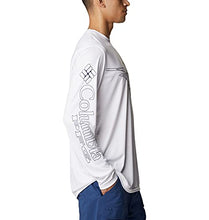 Load image into Gallery viewer, Columbia Men's Terminal Tackle PFG Running Line Long Sleeve, White/Collegiate Navy Sailfish, X-Large