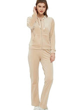 Load image into Gallery viewer, Woolicity Womens Sweatsuits Set Velour Tracksuit 2 Piece Outfits Set Zip Up Hoodies and Pants Sportswear Jogging Set Beige