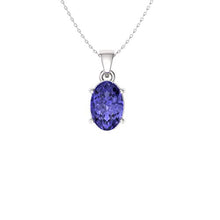 Load image into Gallery viewer, Diamondere Natural and Certified Oval Cut Tanzanite Solitaire Necklace in 14k White Gold | 0.22 Carat Pendant with Chain