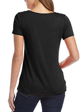 Load image into Gallery viewer, Dbtanjy Women's Crew Neck Short Sleeve Shirts Tie Front Knot Blouse Casual Tunic Tops (Black,Small,Small)
