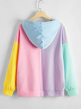 Load image into Gallery viewer, SweatyRocks Women's Cute Color Block Long Sleeve Pullover Hooded Sweatshirts Top Purple Pink L