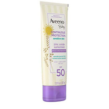Load image into Gallery viewer, Aveeno Baby Continuous Protection Zinc Oxide Mineral Sunscreen Lotion for Sensitive Skin, Broad Spectrum SPF 50, Tear-Free, Sweat- & Water-Resistant, Paraben-Free, Non-Greasy, 7 fl. oz