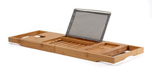 Load image into Gallery viewer, Premium Bamboo Bathtub Tray Caddy - Wood Bath Tray Expandable with Book and Wine Holder - Gift Idea for Loved Ones