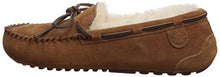 Load image into Gallery viewer, Dearfoams Women's Fireside Water Resistant Shearling Victoria Moc with Tie Slipper, Chestnut, 7