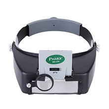 Load image into Gallery viewer, ProsKit MA-016 Personal Headband Magnifier 1.8X 2.6X 5.8X Glass Loupe,Golden Blue, with LED Light 3 Separated Lens Magnifying Tool