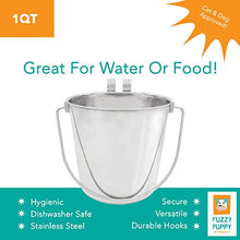 Load image into Gallery viewer, Fuzzy Puppy Flat Sided Pail with Dual Hooks, Snugly Fit On Dog, Cat and Critter Crates & Cages, Heavy Duty Stainless Steel, 1 Quart (FSP-1)