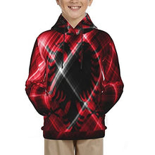 Load image into Gallery viewer, Albania Flag Print Hoodies Kids 3D Print Sweatshirts Long Sleeve Pullover Hoodies with Pocket for Teen Boys and Girls Black