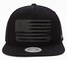 Load image into Gallery viewer, Flipper USA American Flag Flat Brim Bill Baseball Cap Classic Snapback Hat for Men Women Version.2 with 3 Sizes (All Black, Small ~ Medium (21 1/4" ~ 22 3/8"))