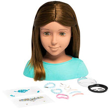 Load image into Gallery viewer, I'm A Stylist Styling Head Deluxe Lucy - Doll Mannequin Head, Interchangeable Wig, Synthetic Fiber Brown Hair Includes Magnetic Lashes, Hair Accessories, Earrings & Face Gems for Kids 8+ Years - 13"
