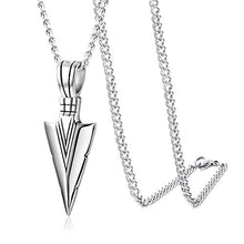 Load image into Gallery viewer, Jstyle Stainless Steel Pendant Necklace for Mens Boys Cool Spearpoint Arrowhead Pendant Chain Necklace Set Black & Silver Tone