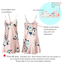 Load image into Gallery viewer, JOEY MACON Silky Robe Chemise Slip Pajamas 2pcs Sets Floral Pattern Nightgown removable pad pockets (Pink, S)