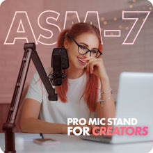 Load image into Gallery viewer, Movo ASM-7 Desktop Mic Boom Arm Stand - Desk Mic Stand with Desktop Clamp - Adjustable Microphone Arm Desk Mount - Compatible with Shure SM7B/MV7, Blue Yeti, HyperX Quadcast, Rode PodMic, and More