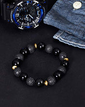 Load image into Gallery viewer, Lightock Lava Rock Obsidian Bracelet for Men Essential Oil Diffuse Beads 12mm Elastic Stretch Yoga Meditation