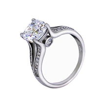 Load image into Gallery viewer, 101 Facets 2 Carats Realistic Princess Cushion Cut NSCD Simulated Diamond Solitaire Split Shank Ring 925 Silver Platinum Plated RSPLIT50