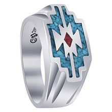 Load image into Gallery viewer, Men's Southwestern Style Turquoise and Coral Gemstone Sterling Silver Ring Size 6