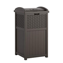 Load image into Gallery viewer, Suncast 33 Gallon Hideaway Can Resin Outdoor Trash with Lid Use in Backyard, Deck, or Patio, 33-Gallon, Brown