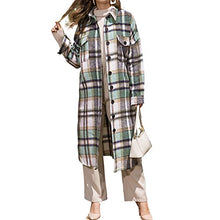 Load image into Gallery viewer, Long Plaid Cardigan For Women Long Sleeve Lapel Button Down Plaid Trench Coat ShirtFall Winter Jackets(21-Color green,S)