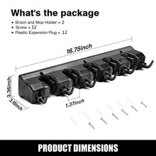Load image into Gallery viewer, 2 Pack Imillet Mop and Broom Holder, Wall Mounted Organizer Mop and Broom Storage Tool Rack with 5 Ball Slots and 6 Hooks (Black)