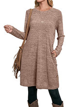 Load image into Gallery viewer, OFEEFAN Dresses Long Sleeve Dress for Women Knee Length Dress Khaki XL