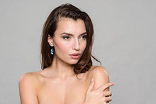 Load image into Gallery viewer, Lova Jewelry Aqua Turquoise Electric Blue Mosaic Glitter Silver Tone Metal Necklace Earrings Set