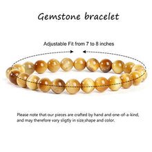 Load image into Gallery viewer, Serirtire 8mm Tiger Eye Gemstone Bracelet Round Beads Stretch Bracelet Handmade Healing Stone Jewelry for Women Girls Gold