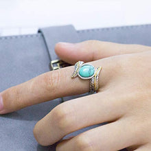 Load image into Gallery viewer, Digital baby Magnificent Women's Jewelry 925 Sterling Silver Turquoise Feather Ring 18K Gold Proposal Gift Cocktail Party Rings Bridal Wedding Size 5-10