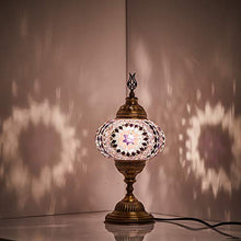 Load image into Gallery viewer, New BOSPHORUS Stunning Handmade Turkish Moroccan Mosaic Glass Table Desk Bedside Lamp Light with Bronze Base Purple