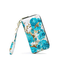 Load image into Gallery viewer, LOVESHE Women's Wallet RFID Blocking Bohemian style Credit Card Zip Around Phone Clutch Large Travel Purse Wristlet Clutch Wallet Zipper Wallet For Women(CambridgeBlue-Flower)