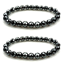 Load image into Gallery viewer, PURPLE WHALE 8mm Black Shiny Faceted Hematite Gemstone Bracelet- Beautiful, Magnetic, Arthritis Pain Relief, Stretchable, Men, Women, Stylish Wrist Jewelry, 2 Pieces Set