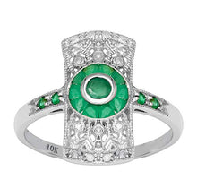 Load image into Gallery viewer, 10k White Gold Antique Vintage Style Genuine Emerald and Diamond Ring