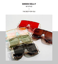 Load image into Gallery viewer, Fashion Flat top Rihanna Sunglasses Ladies Anti-blue Light Sunglasses Retro Square Sunglasses Design Rivet Sunglasses Clear Lens