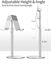 Load image into Gallery viewer, KAERSI iPad Tablet Holder Stand, Height Angle Adjustable Desktop Cell Phone Stand Aluminum Compatible with iPhone iPad Pro 11, 9.7, 10.5 Air Mini 4 3 2, Nexus, Tab, Kindle, E-Reader (4-11'') - Silver