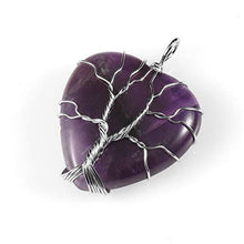 Load image into Gallery viewer, Top Plaza Natural Amethyst Healing Crystals Necklace Silver Tree of Life Wire Wrapped Heart Shape Stone Pendant for Womens Girls Ladies