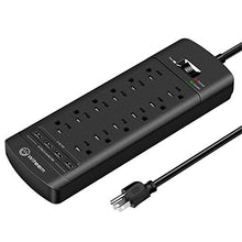 Load image into Gallery viewer, Power Strip,Witeem Surge Protector with 12-Outlet (1875W/15A,4360Joules) and 4 USB Charging Ports (5V/6A,30W),6Ft Extension Cord,Wall Mountable Overload Protection Outlet for Home & Office, Black