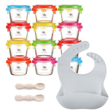 Load image into Gallery viewer, Jocate 5oz Borosilicate Glass Baby Food Storage Jars with Leakproof Lids | Glass Baby Food Jars | Baby Food Containers Glass | Baby Containers Freezer, Dishwasher, Oven & Microwave Safe
