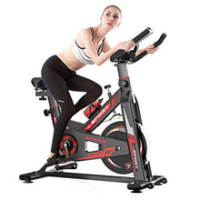 Load image into Gallery viewer, Indoor Cycling Bike Stationary, Quiet Smooth Belt Drive System Flywheel Exercise Bike with Heart Rate, LCD Monitor, Adjustable Seat and Handlebars & Base for Home Workout (Black)