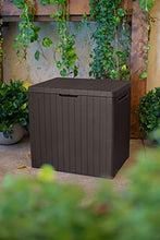 Load image into Gallery viewer, Keter City 30 Gallon Resin Deck Box for Patio Furniture, Pool Accessories, and Storage for Outdoor Toys, Brown
