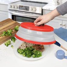 Load image into Gallery viewer, Tovolo Vented Collapsible Microwave Food Cover With Easy Grip Handle, Dishwasher-Safe, BPA-Free Silicone & Plastic, 10.5" Round, Red