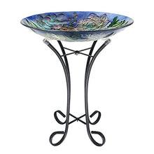 Load image into Gallery viewer, VCUTEKA Outdoor Glass Birdbath with Metal Stand for Lawn Yard Garden Decoration