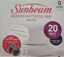 Load image into Gallery viewer, Sunbeam Queen Heated Quilted Mattress Pad with Dual Control and 5-Heat Settings, 100% Cotton