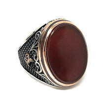 Load image into Gallery viewer, KAR Handmade .925 Sterling Silver Agate (Aqeeq) Stone Ottoman Men's Ring -US K65B (10.5)